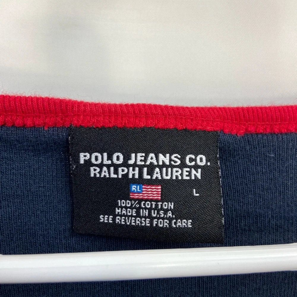 Vintage POLO Jeans Co Ralph Lauren navy blue red scoop neck tshirt dress stretch - Picture 3 of 6